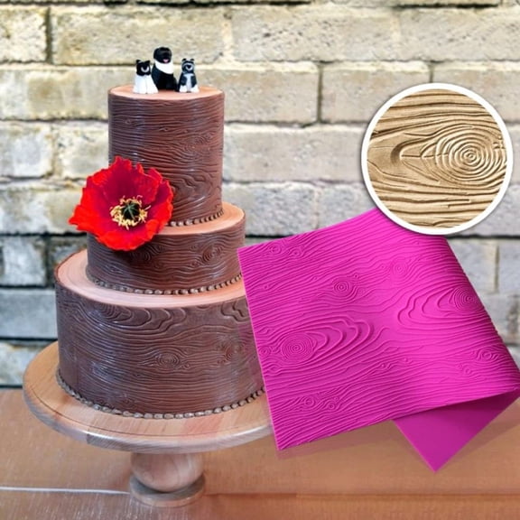 UYWGF-Woodgrain Fondant Impression Mat Silicone Cake Lace Mold Cake Texture Mat Pink BLM-23
