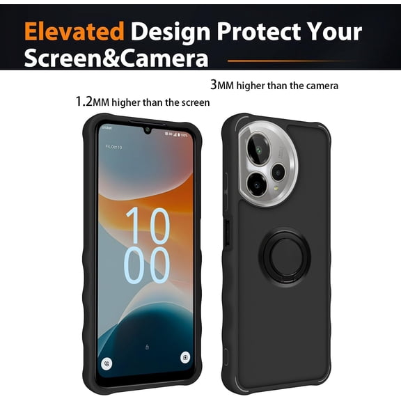UYWGF-for ATT Motivate Pro 2 5G Case Compatible for Cricket ICON PRO 2026 / Icon 7 / Outcast 2 5G Phone Case Cover [with Tempered Glass Screen Protector][ 2MM Thickening][Ring Support] Black