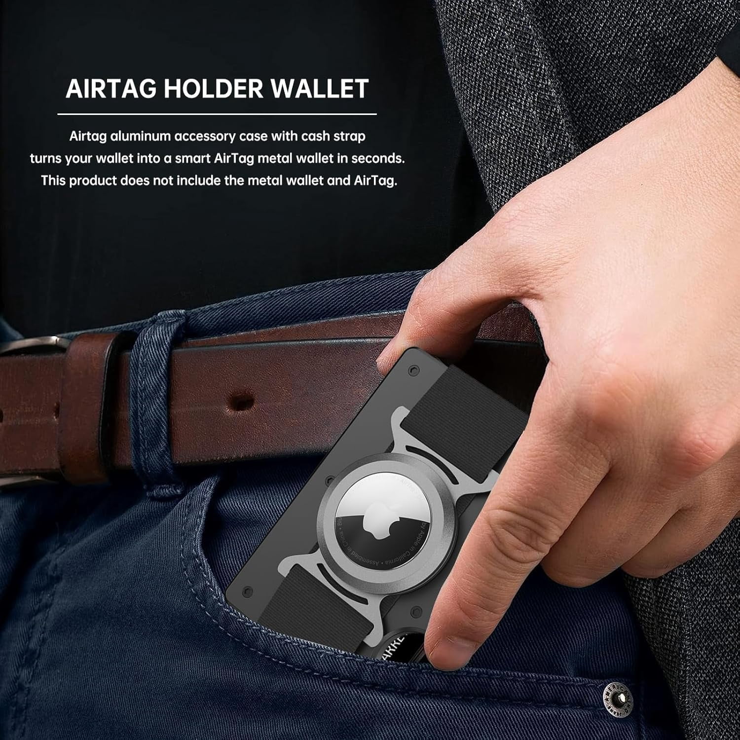 -for Ridge Wallet AirTag Holder - AirTag Caes for Minimalist Metal Wallet Money Clip, Ridge Wallet Attachment Compatible with Airtag, Anti-Lost Tracker Protector Cover with Cash Strap