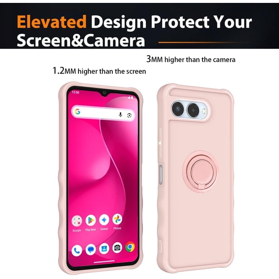 UYWGF-for T-Mobile Revvl 8 Case Compatible for Revvl 8 Phone Case Cover [with Tempered Glass Screen Protector][ 2MM Thickening Super Protection][Ring Support] Pink