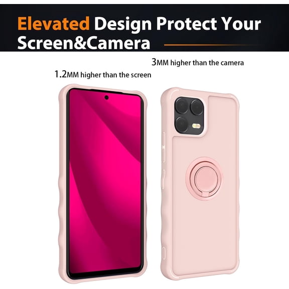 UYWGF-for T-Mobile Revvl 8 Pro Case Compatible for Revvl 8 Pro Phone Case Cover [with Tempered Glass Screen Protector][ 2MM Thickening Super Protection][Ring Support] Pink