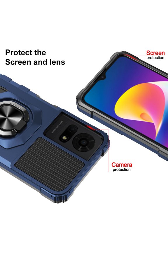 -for TCL K24/TCL K23/TCL 50 LE Phone Case with Tempered Glass Screen Protector,Military Grade Heavy Duty Shockproof Protective Cover,with Ring Kickstand (TCL K24,Blue)