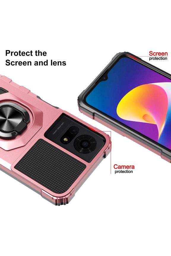 -for TCL K24/TCL K23/TCL 50 LE Phone Case with Tempered Glass Screen Protector,Military Grade Heavy Duty Shockproof Protective Cover,with Ring Kickstand (TCL K24,Rose Gold)