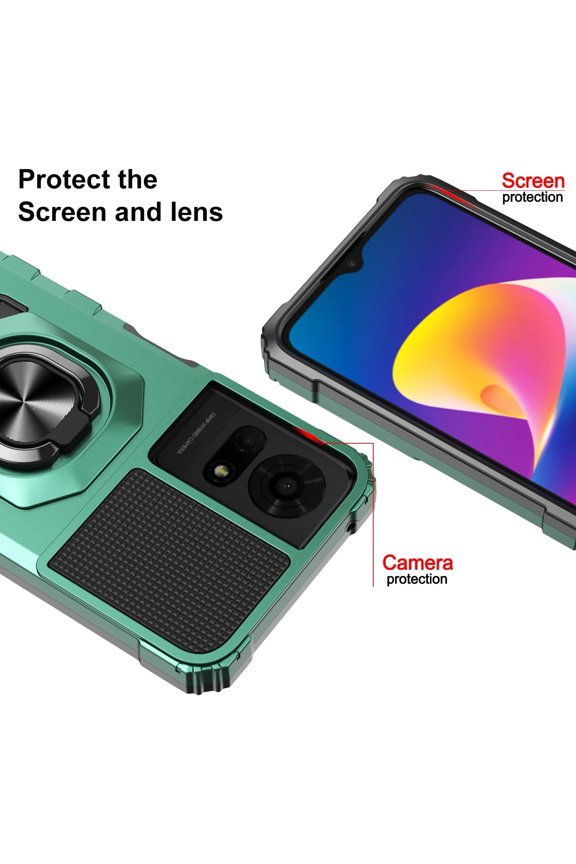 -for TCL K24/TCL K23/TCL 50 LE Phone Case with Tempered Glass Screen Protector,Military Grade Heavy Duty Shockproof Protective Cover,with Ring Kickstand (TCL K24,Dark Green)