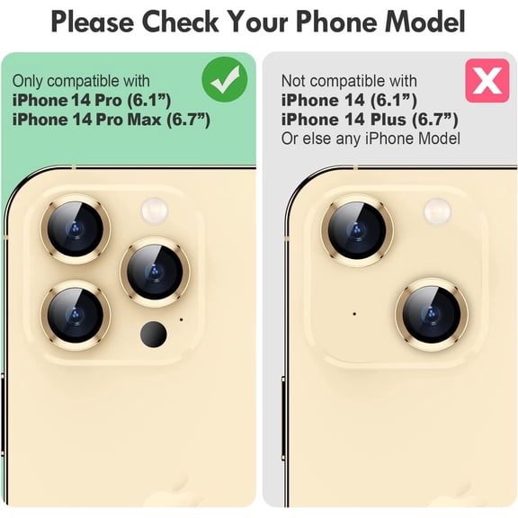 UYWGF-for iPhone 14 Pro/14 Pro Max Camera Lens Protector Bling, 9H Hardness Scratchproof Metal Individual Ring Protector, Stylish Accessories, Case Friendly (Gold)