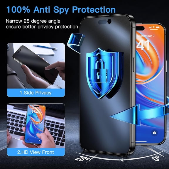 UYWGF-for iPhone 15 Pro Max Matte Privacy Screen Protector - Anti-Fingerprint [Easy to Install] Anti-Spy Shatterproof Full Coverage 9H Tempered Glass Screen Cover, 2 Pack
