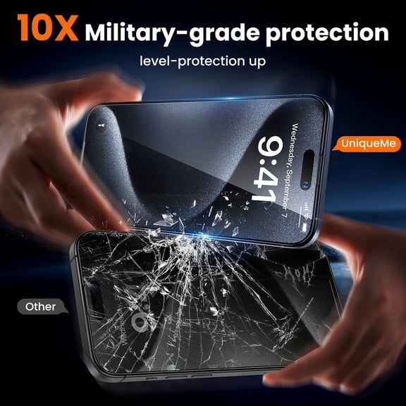 UYWGF-for iPhone 15 Pro Screen Protector - [Military Grade Shatterproof & 9H+ Hardness] Screen Protector 15 Pro Tempered Glass Full Coverage Protection, Easy Installation, 2 Packs