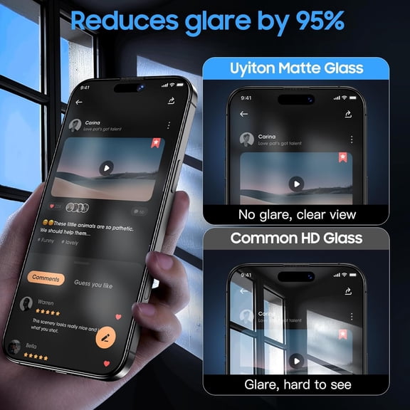 UYWGF-for iPhone 16 Pro Max Matte Screen Protector - Anti-Fingerprint Shatterproof Full Coverage Smooth as Silk 9H Tempered Glass Screen Cover, 2 Pack