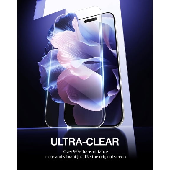 UYWGF-for iPhone 17/16 Pro Screen Protector 6.3-Inch, 2 Pack 9H Hardness HD Clear Tempered Glass Military Grade Shatterproof, Anti-Scratch, with Easy Installation Tool
