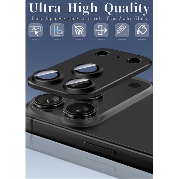 UYWGF-for iPhone 17 Pro Camera Lens Protector, Strong Adhesion Aluminum alloy & Sapphire Glass material [Drop Protection] 9H Tempered Glass Camera Cover screen Metal Ring Case Friendly Scratch Resist