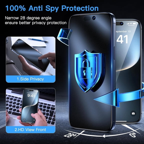 UYWGF-for iPhone 17 Pro Matte Privacy Screen Protector - Anti-Fingerprint [Easy to Install] Anti-Spy Shatterproof Full Coverage 9H Tempered Glass Screen Cover, 2 Pack