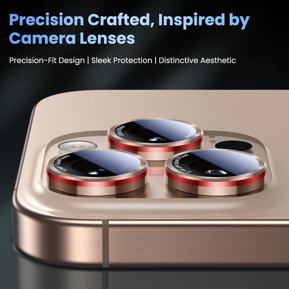 UYWGF-for iPhone 17 Pro Max/17 Pro/16 Pro Max/16 Pro/15 Pro Max/15 Pro/14 Pro Max/14 Pro Camera Lens Protector - Military-Grade Tempered Glass Metal Camera Cover, Easy to Install, Gold+Red