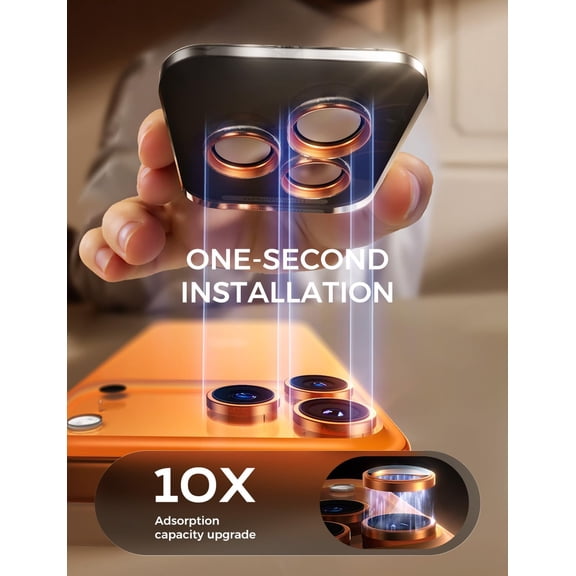 UYWGF-for iPhone 17 Pro Max/17 Pro Camera Lens Protector [Alignment Kit&1:1 Invisible Fit] 9H Aerospace Tempered Glass, Ultra HD, Metal Individual Ring, Set of 2,Orange