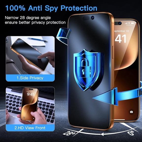 UYWGF-for iPhone 17 Pro Max Matte Privacy Screen Protector - Anti-Fingerprint [Easy to Install] Anti-Spy Shatterproof Full Coverage 9H Tempered Glass Screen Cover, 2 Pack