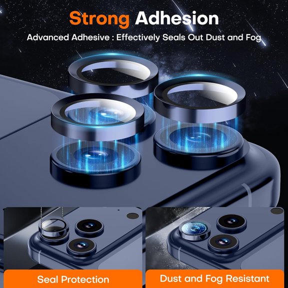 UYWGF-for iPhone 17 Pro/iPhone 17 Pro Max Camera Lens Protector, Tempered Glass Screen Protector Metal Individual Camera Cover Accessories [Anti-drop] Case Friendly- Deep Blue