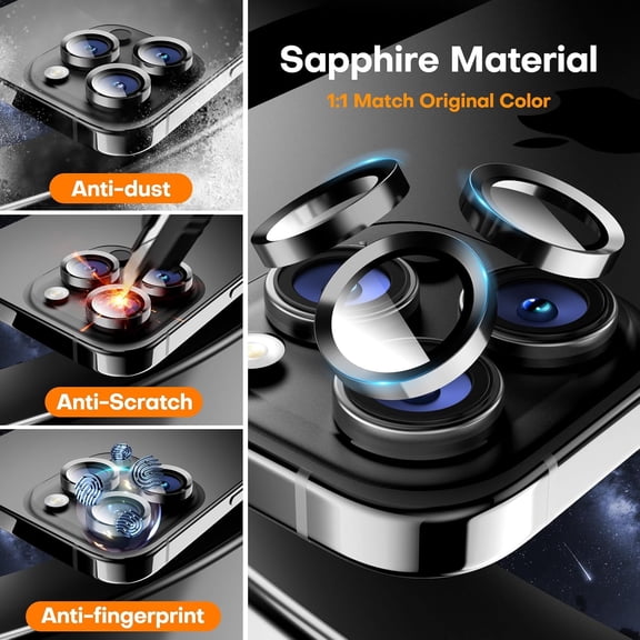 UYWGF-for iPhone 17 Pro/iPhone 17 Pro Max Camera Lens Protector, Tempered Glass Screen Protector Metal Individual Camera Cover Accessories [Anti-drop] Case Friendly- Black