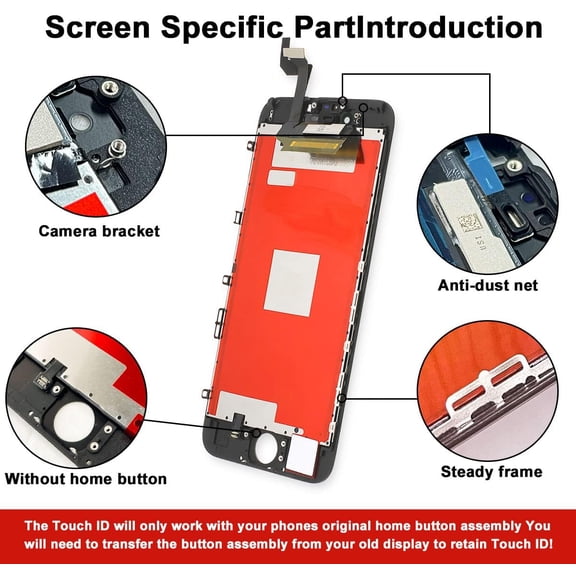 UYWGF-for iPhone 6S LCD Screen Replacement Black 4.7 Inch Frame Assembly Display 3D Touch Screen Digitizer with Repair Tools Kit Tempered Glass Screen Protector for A1633, A1688, A1700 (Black)