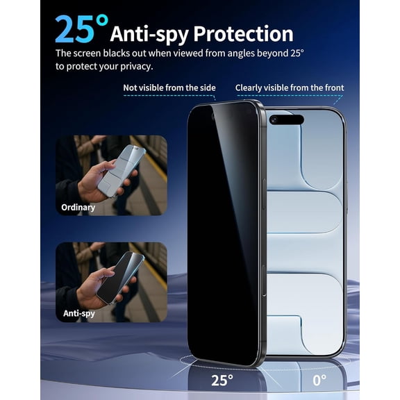 UYWGF-for iPhone Air Screen Protector Privacy 6.5-Inch, Dust-free Instant Installation, 9H Hardness Anti-Spy Tempered Glass Military Grade Shatterproof, Anti-Scratch, 2 Pack