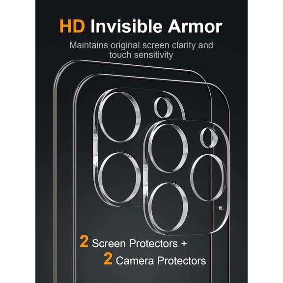 UYWGF-iPhone 16 Pro Screen Protector, with Camera Protector Tempered Glass Film 9H Hardness Upgrade Edge Protection Easy Installation Bubble Free, 2 Pack, 6.3"