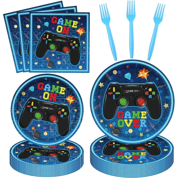 UYWGN-160 Pcs Video Game Decorations Game Birthday Party Supplies Video Game Tableware Set Include Plates for Game on Birthday Decorations Kids Serves 40 Guests