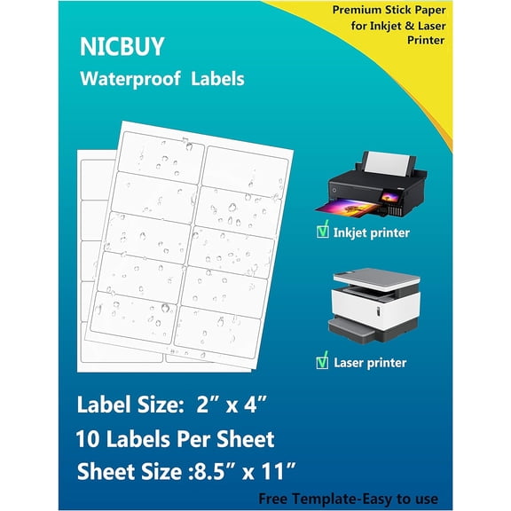 UYWZQ-200 Pcs Bottle Labels 4x2 inch Printable Glossy White Waterproof Vinyl Sticker Labels for Inkjet or Laser Printer