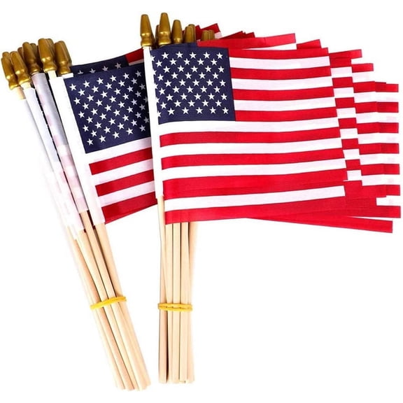 UYWZQ-25 Pack Small American Flags on Stick 5x8 Inch/Mini American US Flags/American Hand Held Stick Flags Spear Top (5x8 Inch-25 pack)