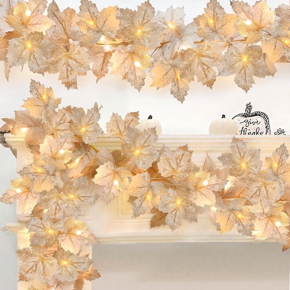 UYWZQ-3 Pack Fall Decor - Fall Garland with Lights Fall Decorations for Home, Total 20Ft 60LED Thick Lighted Maples Leafed Autumn Garland Wedding Harvest Fireplace Party Christmas Thanksgiving Decora