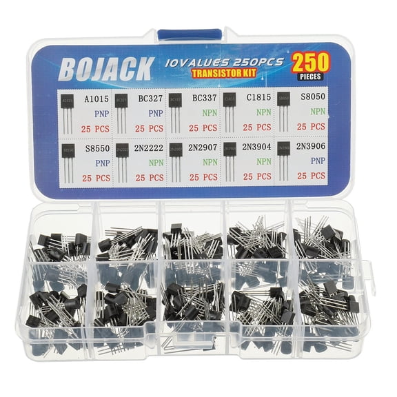 UYWZQ-BOJACK 10 Values 250 Pcs A1015 BC327 BC337 C1815 S8050 S8550 2N2222 2N2907 2N3904 2N3906 PNP NPN Power General Purpose Transistors Assortment Kit