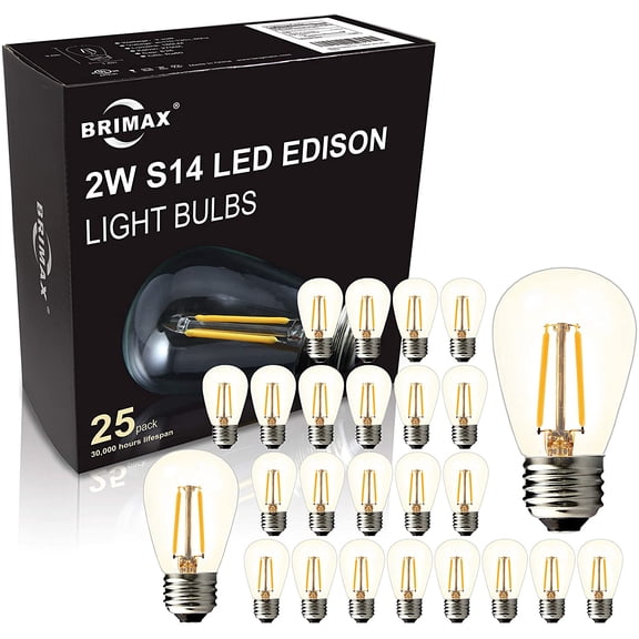 UYWZQ-BRIMAX 6 Pack 2W LED Light Bulbs,Equivalent to 15W-20W,Low Watt Small S14 Replacement Bulbs for Outdoor String Lights and Sputnik Chandelier,Shatterproof,120V,2700K,E26 Base (3.35″ H × 1.77″ W)