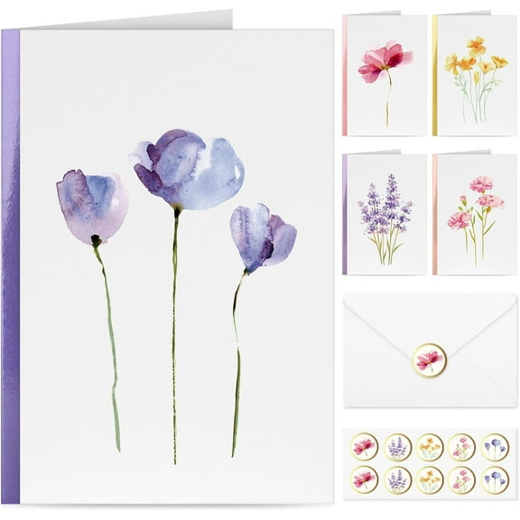 UYWZQ-Blank Cards and Envelopes, 30 Pack Blank Greeting Cards, Elegant Blank Note, Perfect Bulk Stationary Set For All Occasions, 5 Assorted Floral Designs, 4" x 6"