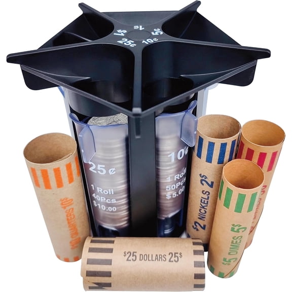 UYWZQ-Coin Sorter Tube Coin Counter with Coin Wrappers, 5-in-1 Change Sorter Change Counter Machine, Coin Organizer & Coin Holder Coin Roller, Use with Coin Bank Coin Jar, Sort Quickly & Accurate