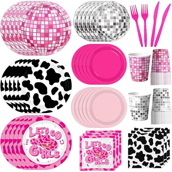 UYWZQ-Cowgirl Birthday Party Decorations, 144Pcs Disco Cowgirl Party Decorations Tableware Includes Pink Cowgirl Plates and Napkins Disco Cups for Western Cowgirl Disco Bachelorette Party Decorations