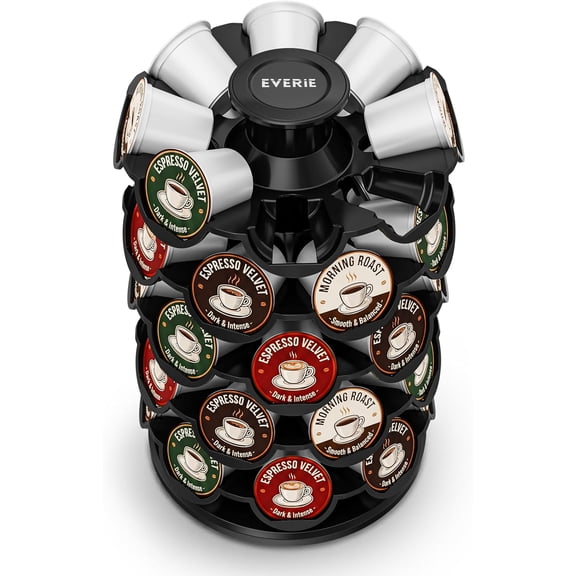 UYWZQ-EVERIE Coffee Pod Carousel Organizer for Countertop, Holds 40 Single-Serve Coffee Pods, Smooth 360 Rotating Holder, Space-Saving Coffee Station Storage, Compact 8" x 8" x 12.4"