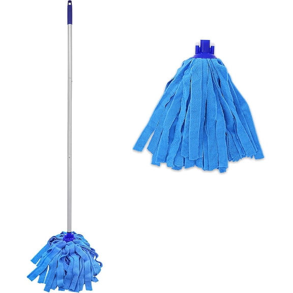 UYWZQ-EaseYourDay Mop, One Pole with Two Blue Microfiber Cloth Heads (1 Handle & 2 Mop Heads)