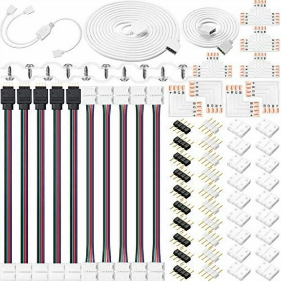 UYWZQ-Honoson 5050 4 Pin RGB 10mm LED Strip Connector Kit RGB Extension Cable, LED Strip Jumper, 2 Way RGB Splitter Cable, L, T, Gapless, 4 Pin Male Connectors with Clips