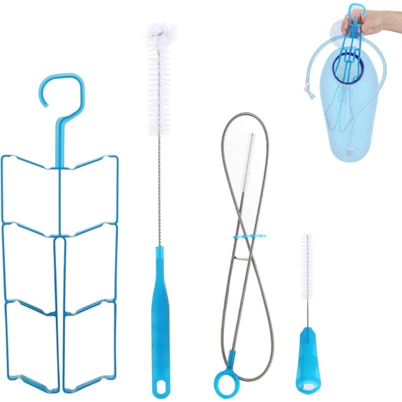 UYWZQ-Hydration Bladder Cleaning Kit Compatible with Camelbak, 4 in 1 Water Bladder Cleaner Set, Flexible Long Brush for Hose and 2 Brushes, Drying Collapsible Frame, Water Reservoir Backpack Cleanin