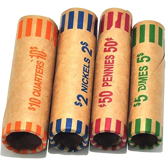 UYWZQ-L LIKED 256 Assorted Preformed Coin Wrappers Rolls - Quarters, Pennies, Nickels and Dimes (256Assorted)
