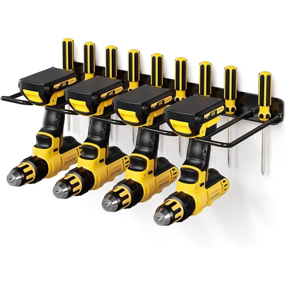 UYWZQ-POKIPO Power Tool Organizer, 4 Drill Holder Wall Mount, Heavy Duty Garage Tool Organizer and Storage, Suitable Tool Rack for Tool Room, Workshop, Garage