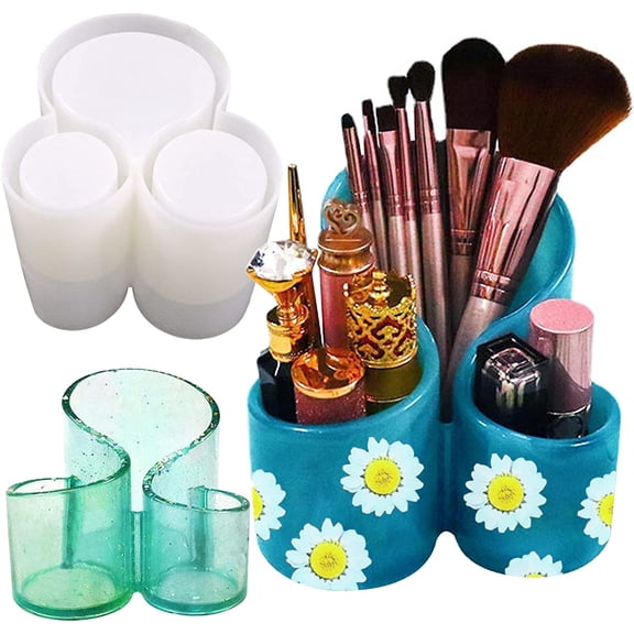 UYWZQ-Resin Molds Silicone Storage Box Mold, Unique Makeup Organizer Trinket Container Epoxy Mold with 3 Slots, Pen Brush Holder Mould, Resin Clay Craft Making Home Ornament