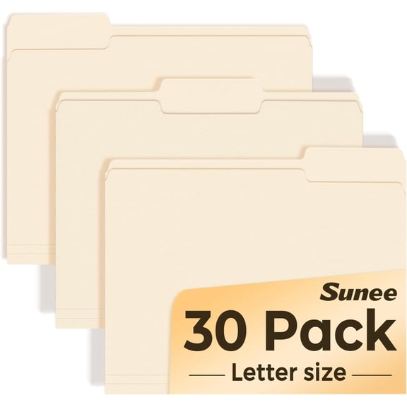 UYWZQ-SUNEE File Folders, 30 Pack Manilla Folders 8.5 x 11, 1/3 Cut Tab for Easy Labeling and Organization, Durable Standard Paper for Home, Office, School Filing