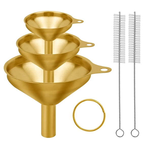 UYWZQ-Snailhouse Small Funnels, 3 Pack Stainless Steel Mini Metal Food Funnel with Cleaning Brush Set for Filling Bottles Kitchen Use, Gold (1.78/2.16/2.95 in)
