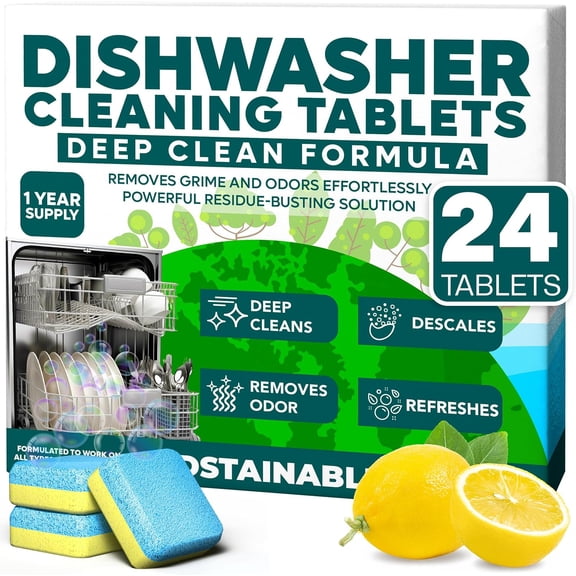 UYWZQ-Sudstainables Dishwasher Cleaner and Deodorizer Tablets, 24 Pack Dishwasher Cleaning Tablets for Odor and Buildup Removal, Descaler - 1-Year Supply