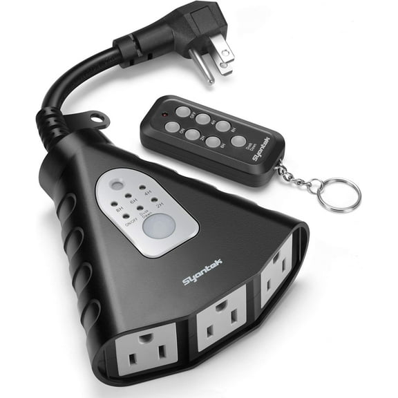 UYWZQ-Syantek Outdoor Light Timer, Waterproof Outdoor Remote Control Outlets, Dusk to Dawn Light Sensor and Countdown Timer, 100 ft Range Remote Control with 3 Ground Outlets, ETL Listed