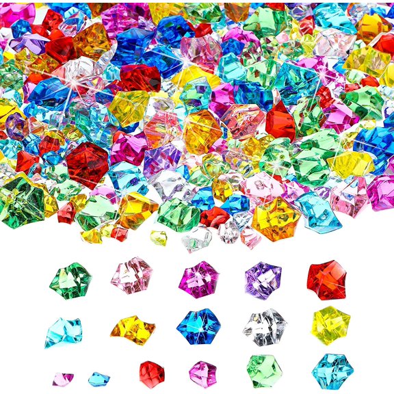 UYWZQ-Syhood 570 Pcs 5 Sizes Multicolor Fake Acrylic Gems Crushed Ice Rocks Plastic Gemstones Pirate Treasure for Crafting Vase Fillers Table Scatter Sensory Bin Fillers Spring Centerpieces Decoratio