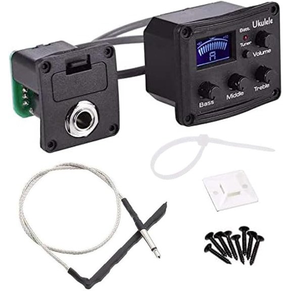 UYWZQ-Ukulele Piezo Pickup with Preamp 3-Band EQ Equalizer Ukulele Pickup Preamp Tuner System with LCD Display and Volume Control Guitar Pickup 1 Set