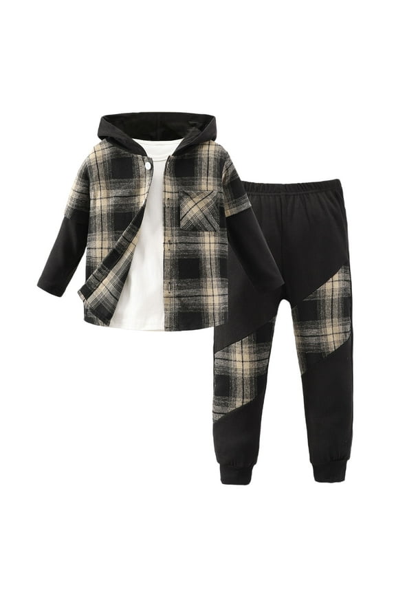 2T Boys Clothes 4T Boy Clothes Toddler Boys Clothes - Button Plaid Hoodie Jacket & Sweatpants Sets - 2 Pieces Boys Clothes Outfits 3-4 Years