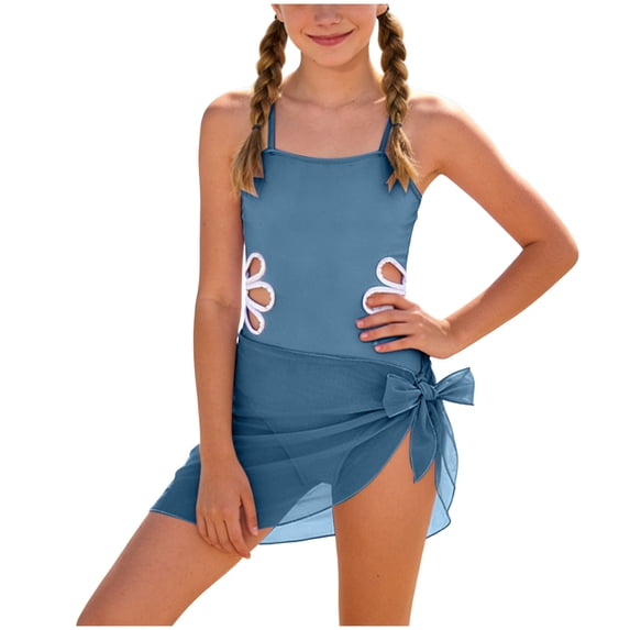 UYYX Bathing Suit Girls 4T Bathing Suits For Girls Girl Swimsuit One Piece Bathing Suit For Girls Solid Color Straps Padded Swimwear