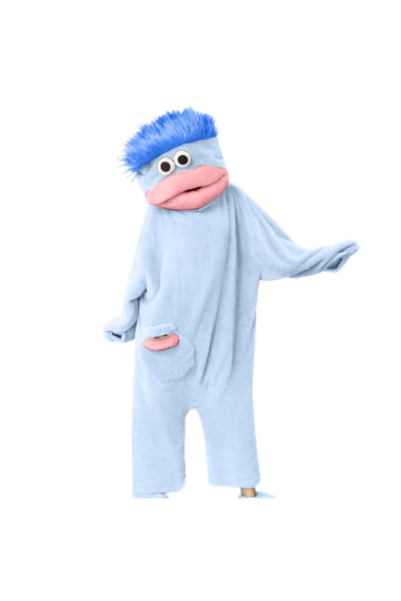 Big Mouth Monster Onesie Youth Kids Fluffy Monster Mask Hooded Romper Full Body Zip Up Windproof Cold Weather For Holiday(2-4 Years,B-Blue)