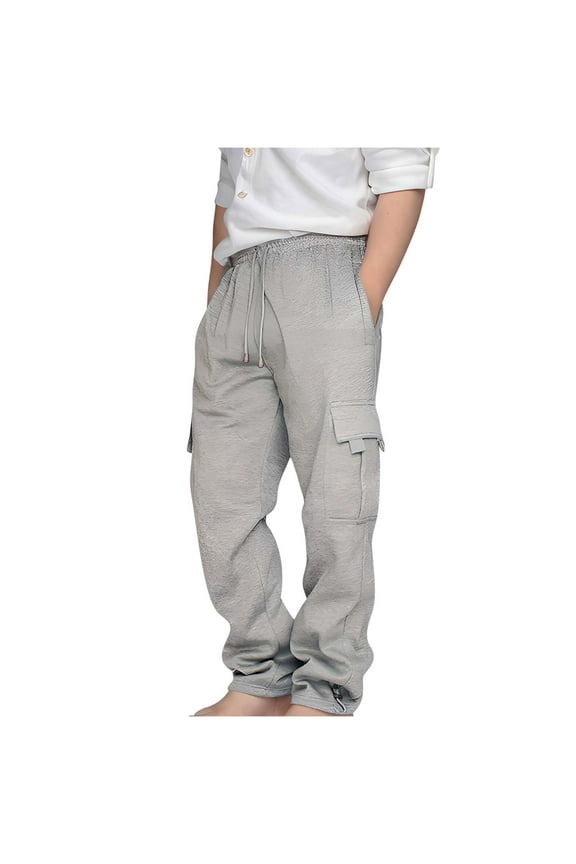 Boys Cargo Pants Teen Boys Clothes Boys Cargo Joggers Pants Elastic Waist Casual Jogging Trousers Bottom For Kids 7-8 Years Light Gray