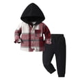 thumbnail image 1 of UYYX Boys Outfits 3T Boy Clothes Toddler Boy Clothes Plaid Hooded Shirt - 2 Piece Outfit: Button Front Toddler Hoodie & Sweatpants Set, 1 of 5